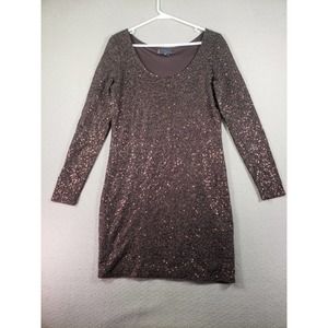 Buffalo‎ Dress Womens Medium Brown Sequin Glliter Long Sleeve Stylish Mini Dress